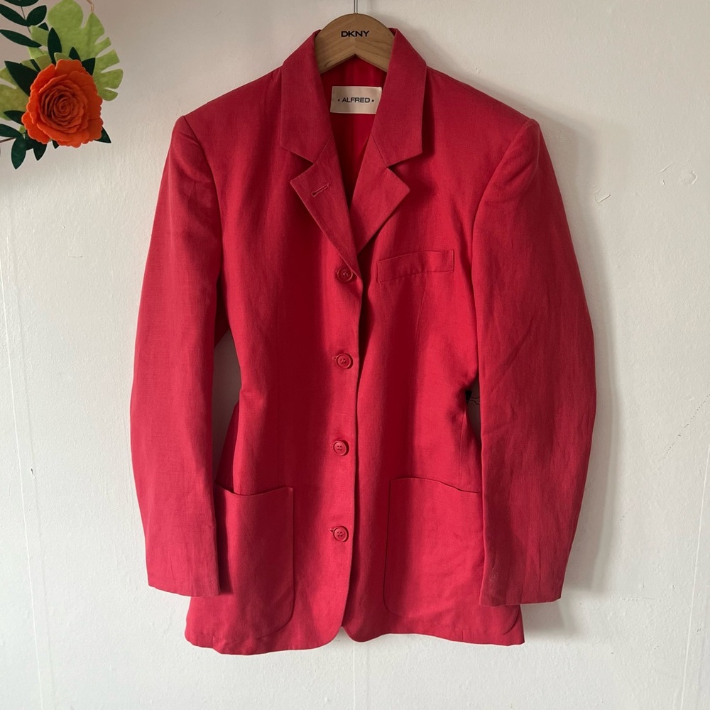 EUC VTG 90s Alfred Linen Blazer and Skirt matching wrap skirt xs coral pink - Picture 11 of 16